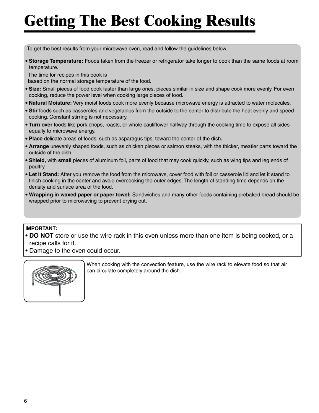 Amana AMC6158BAB, AMC6158BCB important safety instructions Getting The Best Cooking Results 