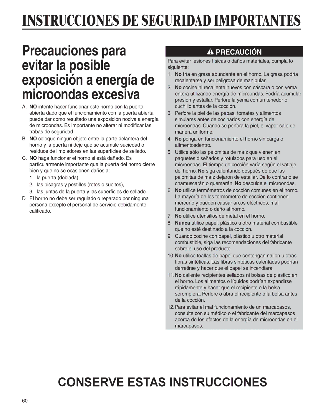 Amana AMC6158BAB, AMC6158BCB important safety instructions Instrucciones DE Seguridad Importantes 