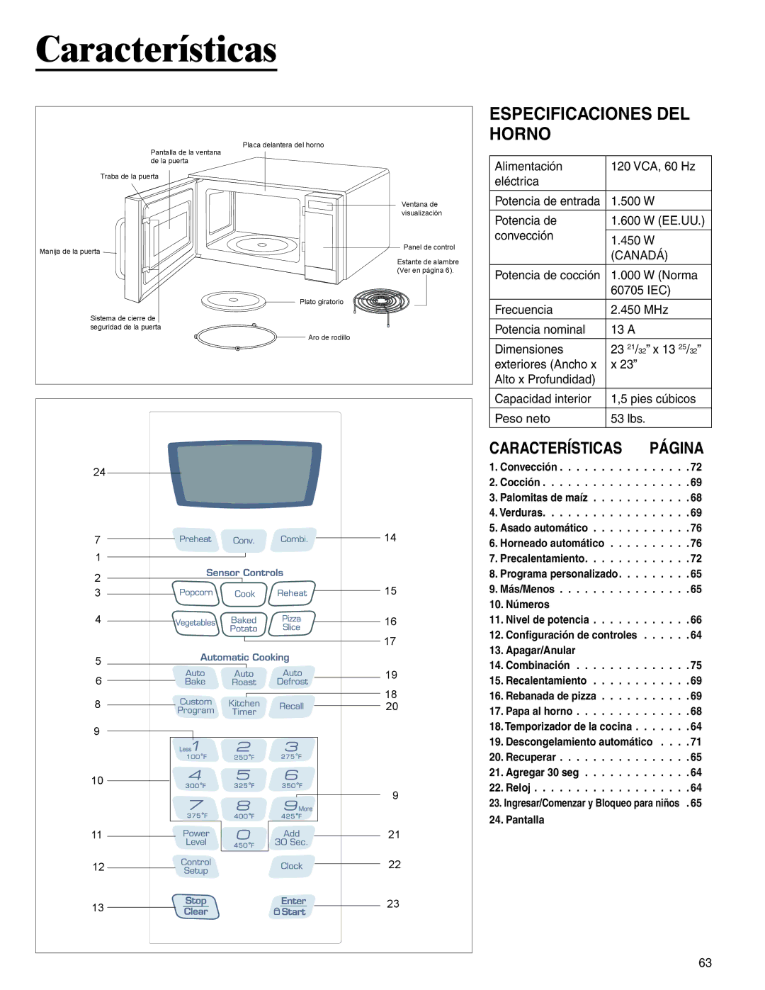 Amana AMC6158BCB, AMC6158BAB important safety instructions Características, Especificaciones DEL Horno 