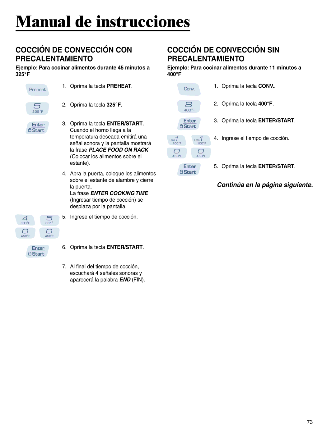 Amana AMC6158BCB, AMC6158BAB Cocción DE Convección CON Precalentamiento, Cocción DE Convección SIN Precalentamiento 