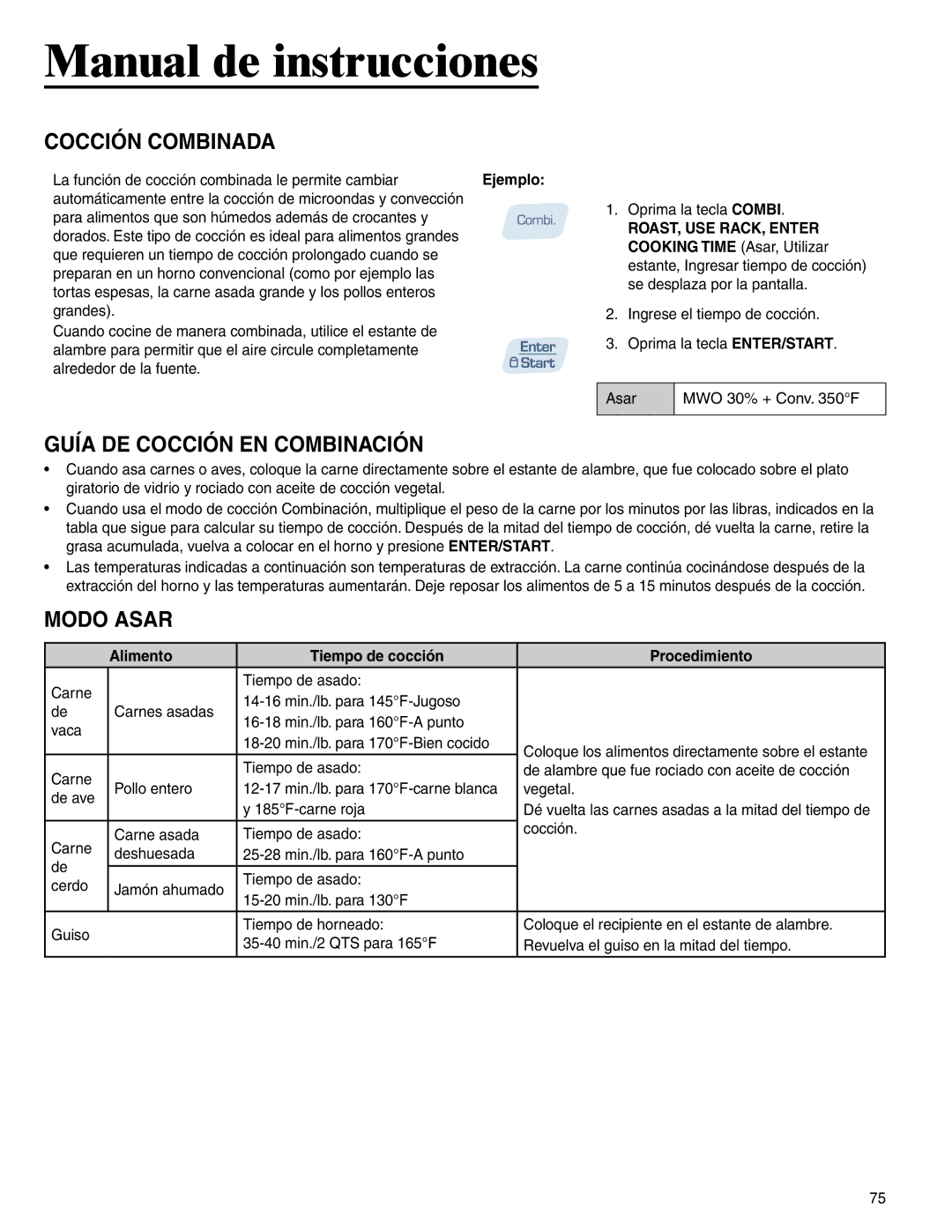 Amana AMC6158BCB, AMC6158BAB important safety instructions Cocción Combinada, Guía DE Cocción EN Combinación, Modo Asar 