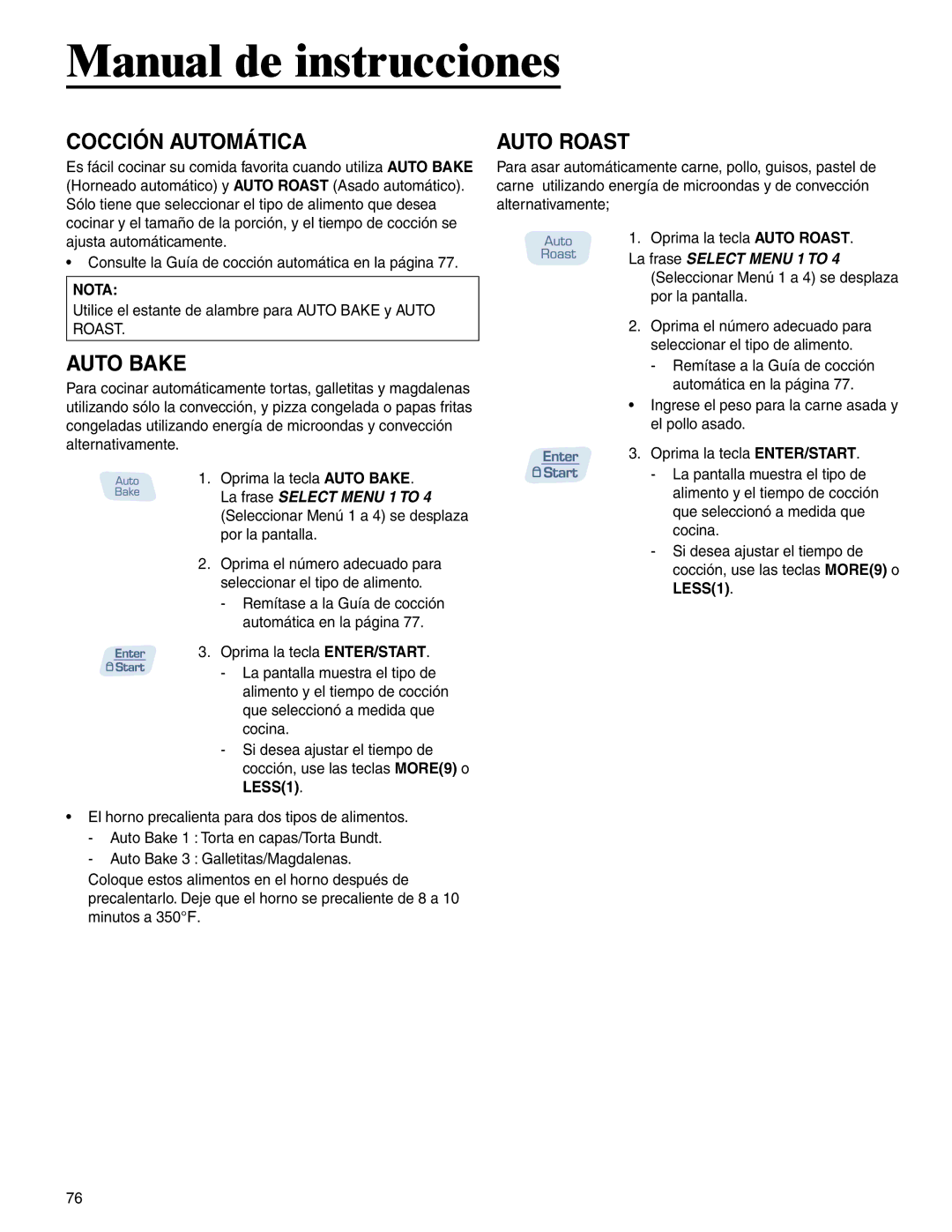 Amana AMC6158BAB, AMC6158BCB important safety instructions Cocción Automática, Nota 