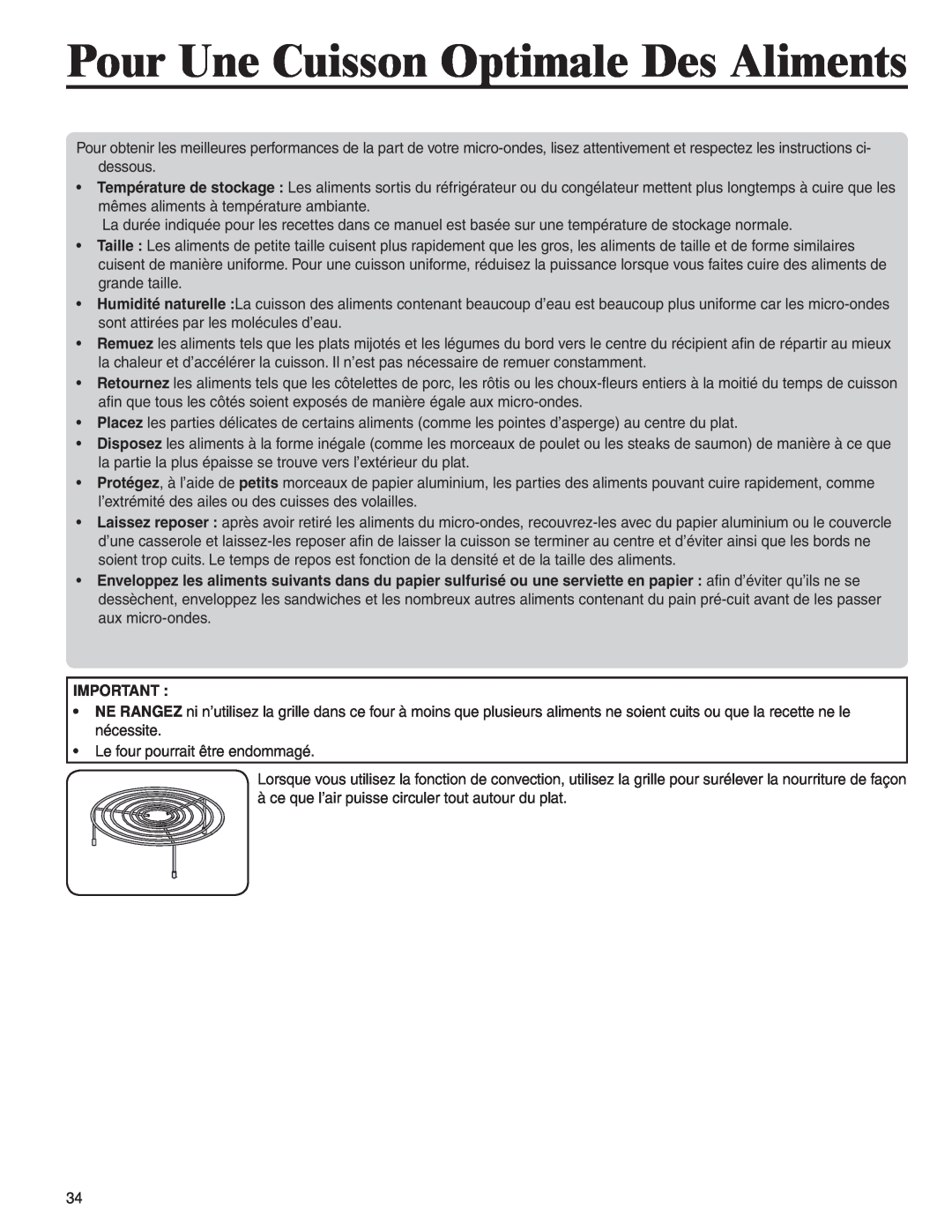 Amana AMC6158BAB, AMC6158BCB important safety instructions Pour Une Cuisson Optimale Des Aliments 