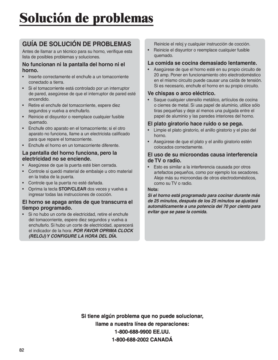 Amana AMC6158BAB, AMC6158BCB important safety instructions Solución de problemas, Guía De Solución De Problemas 