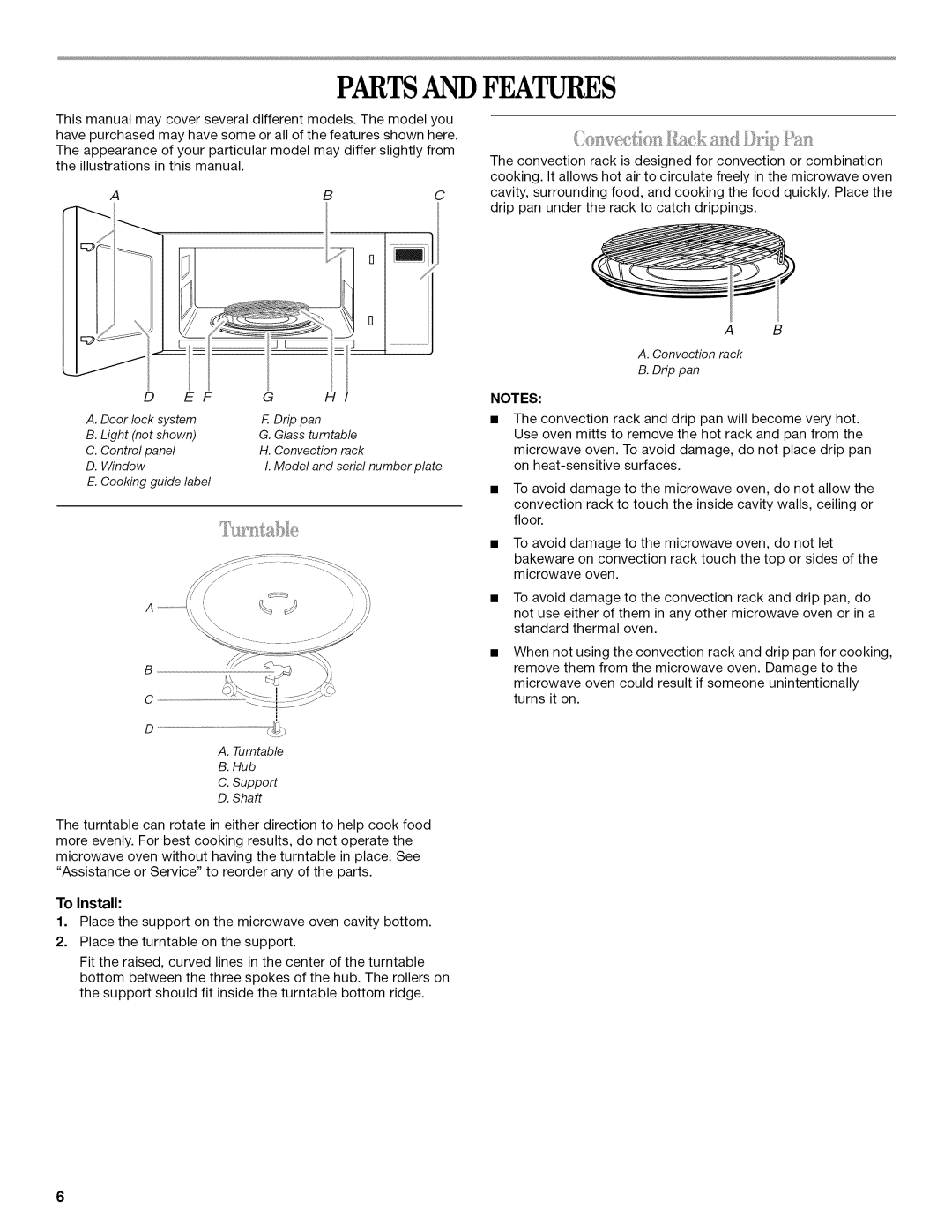 Amana AMC7159TA manual Partsandfeatures, To Install 