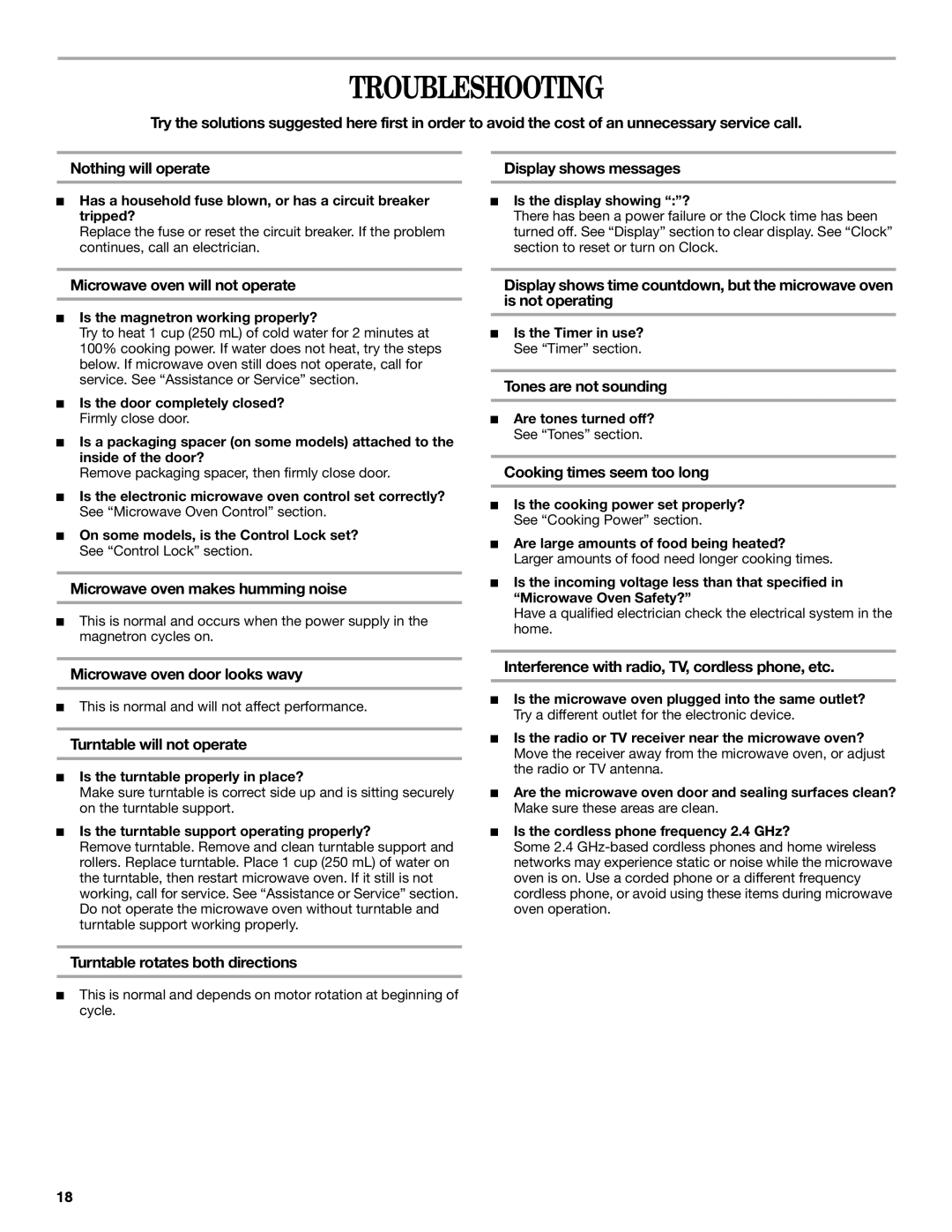 Amana AMC7159TA manual Troubleshooting 