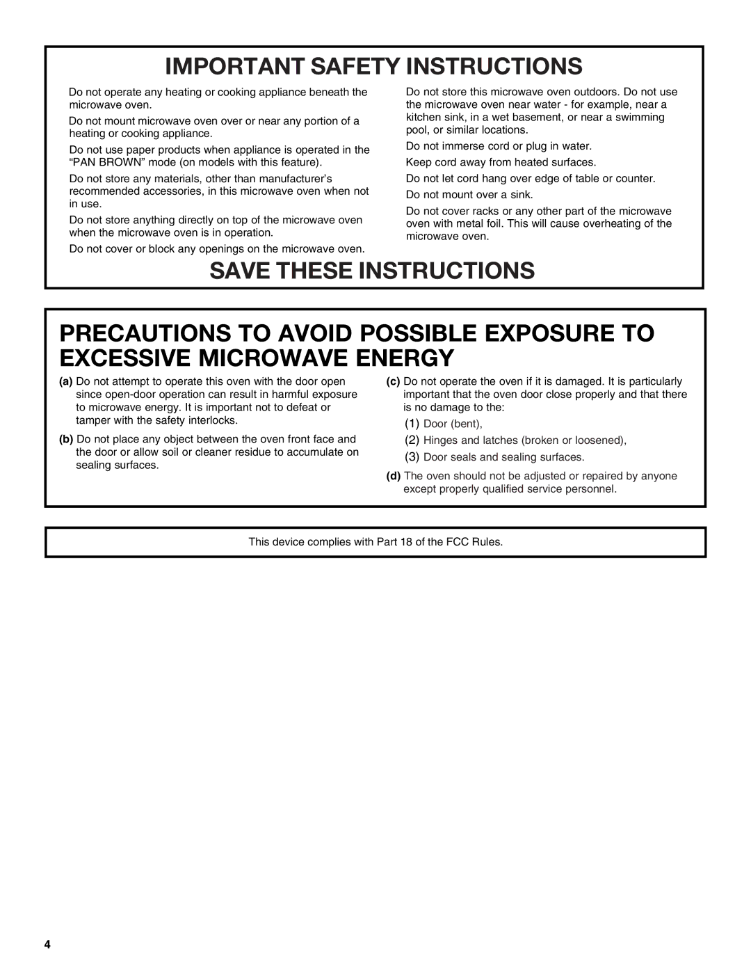 Amana AMC7159TA manual This device complies with Part 18 of the FCC Rules 