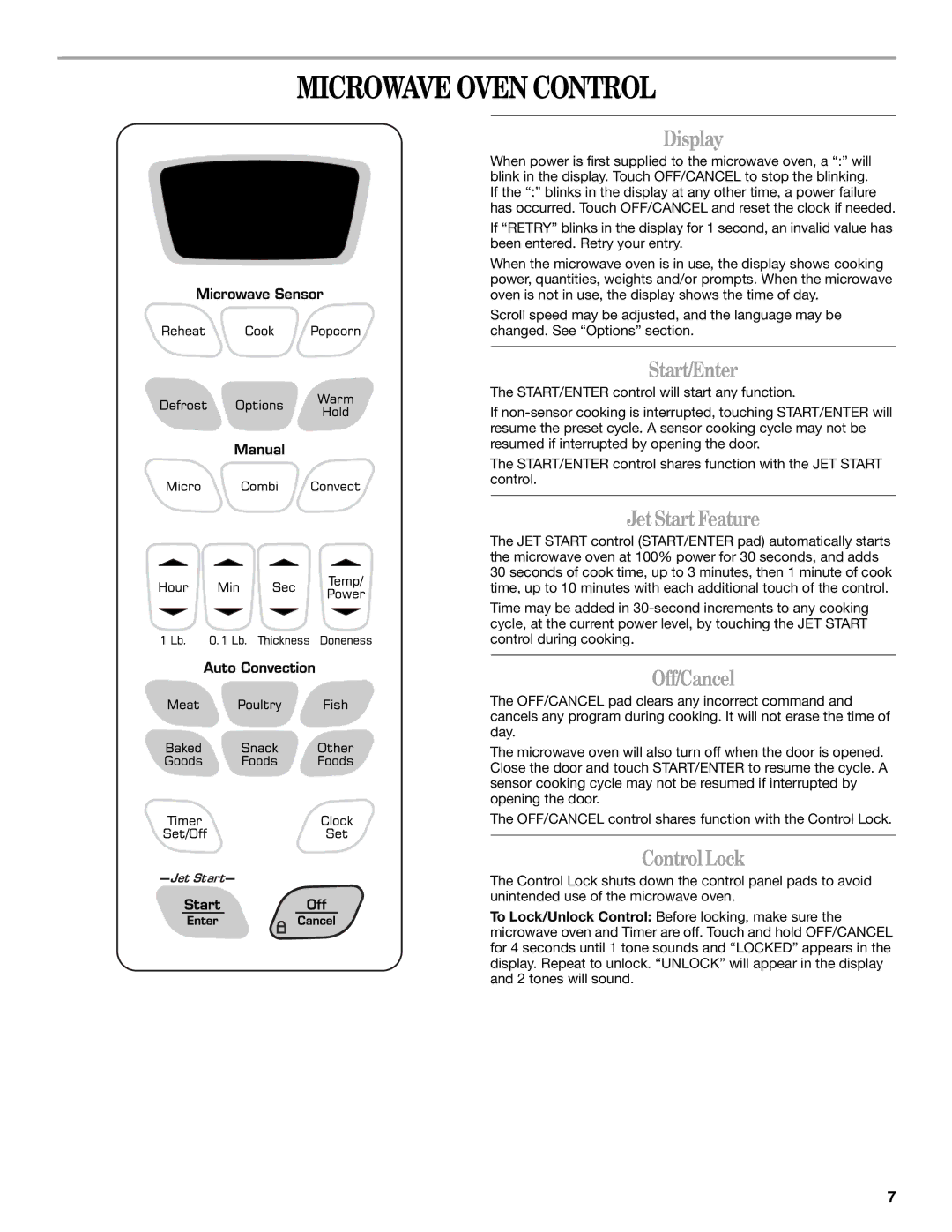 Amana AMC7159TA manual Microwave Oven Control 