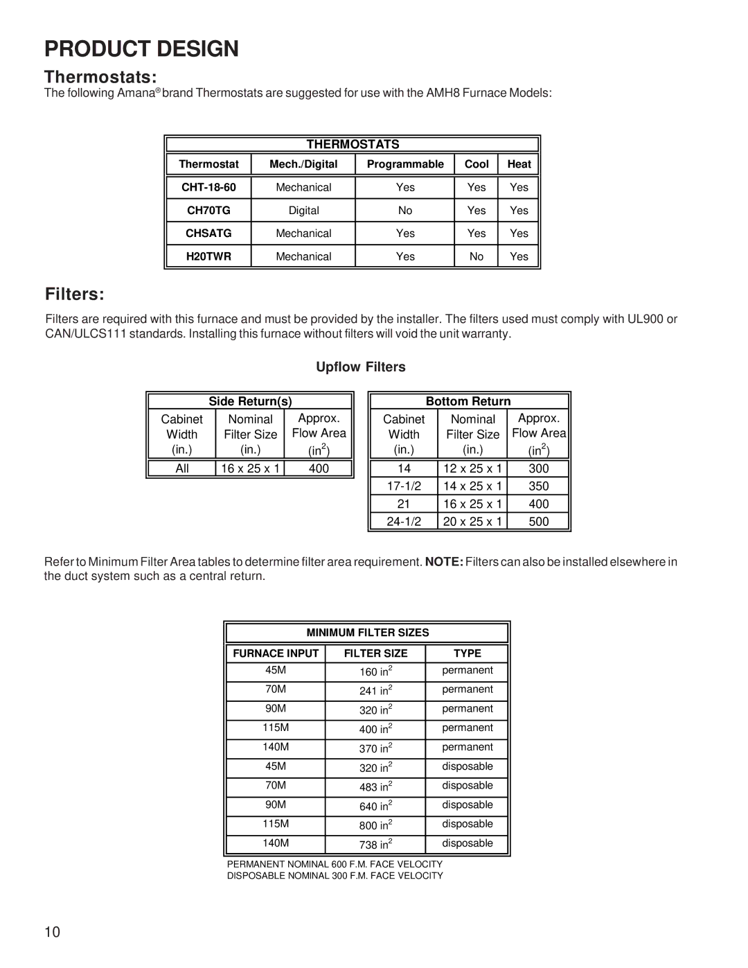 Amana AMH* service manual Thermostats 