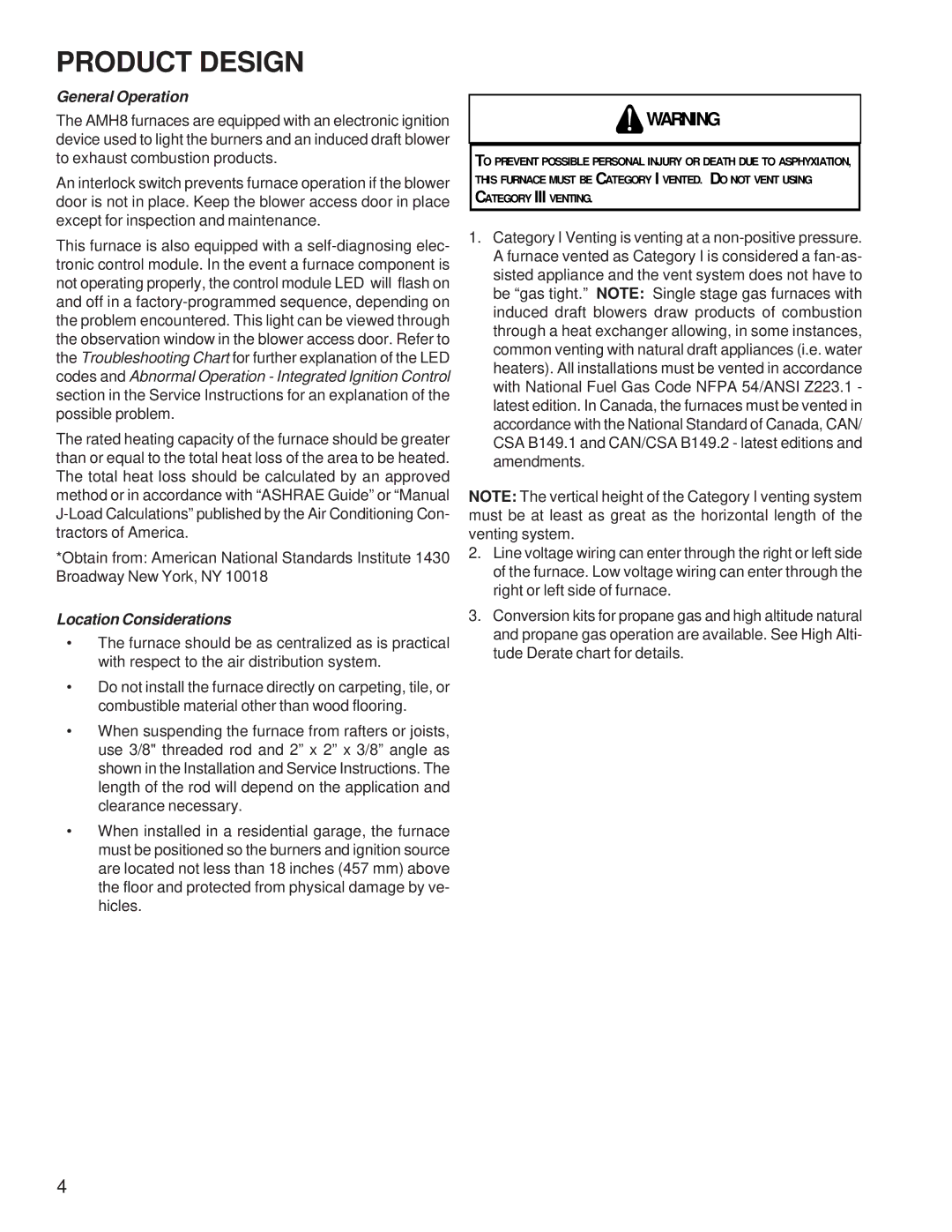 Amana AMH* service manual Product Design, General Operation 