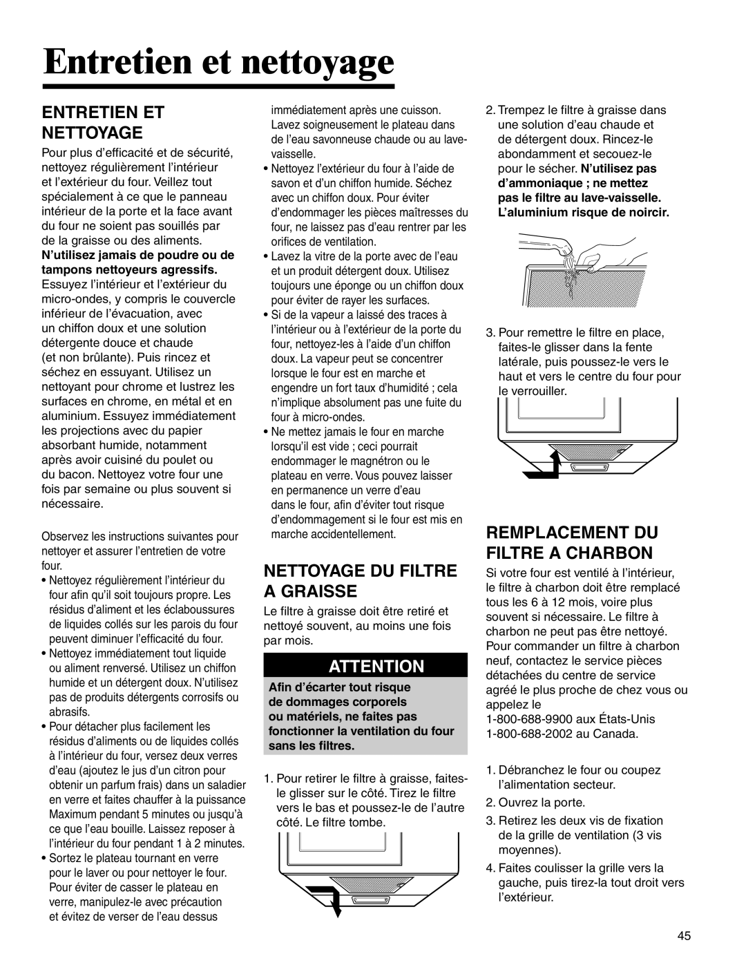 Amana AMV5164BA/BC Entretien et nettoyage, Entretien ET Nettoyage, Nettoyage DU Filtre a Graisse 