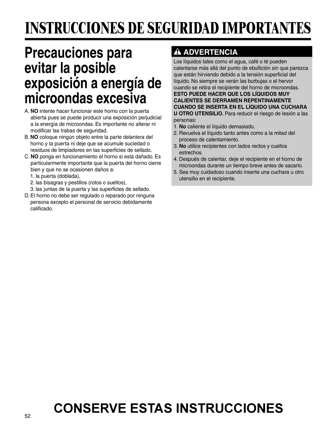 Amana AMV5164BA/BC important safety instructions Instrucciones DE Seguridad Importantes 