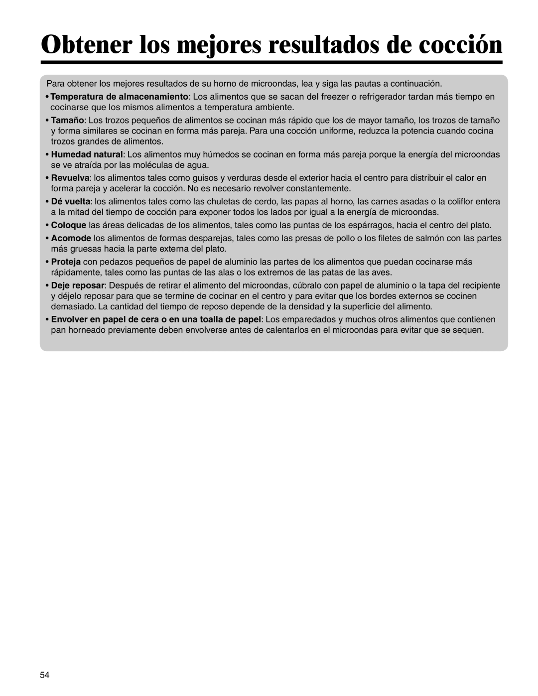 Amana AMV5164BA/BC important safety instructions Obtener los mejores resultados de cocción 