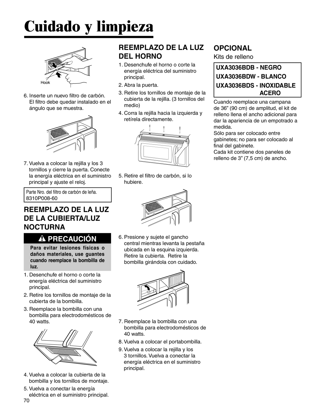 Amana AMV5164BA/BC Reemplazo DE LA LUZ DEL Horno, Opcional, Reemplazo DE LA LUZ DE LA CUBIERTA/LUZ Nocturna 