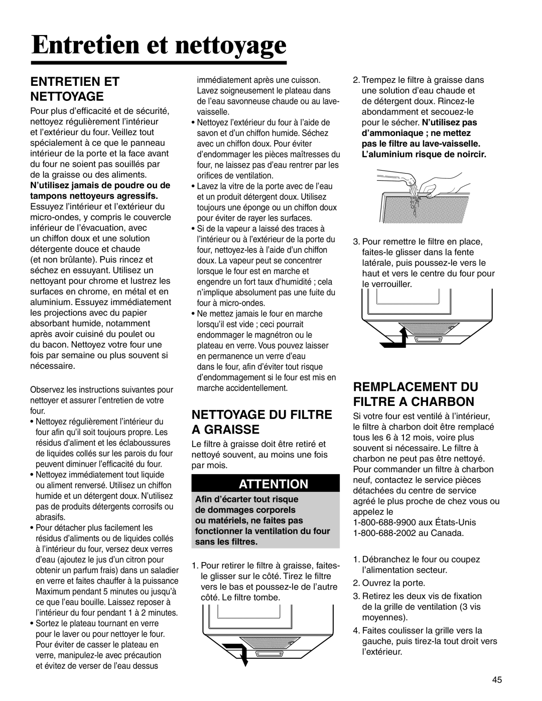 Amana AMV5164BA/BC Entretien et nettoyage, Entretien Et Nettoyage, Nettoyage Du Filtre A Graisse 