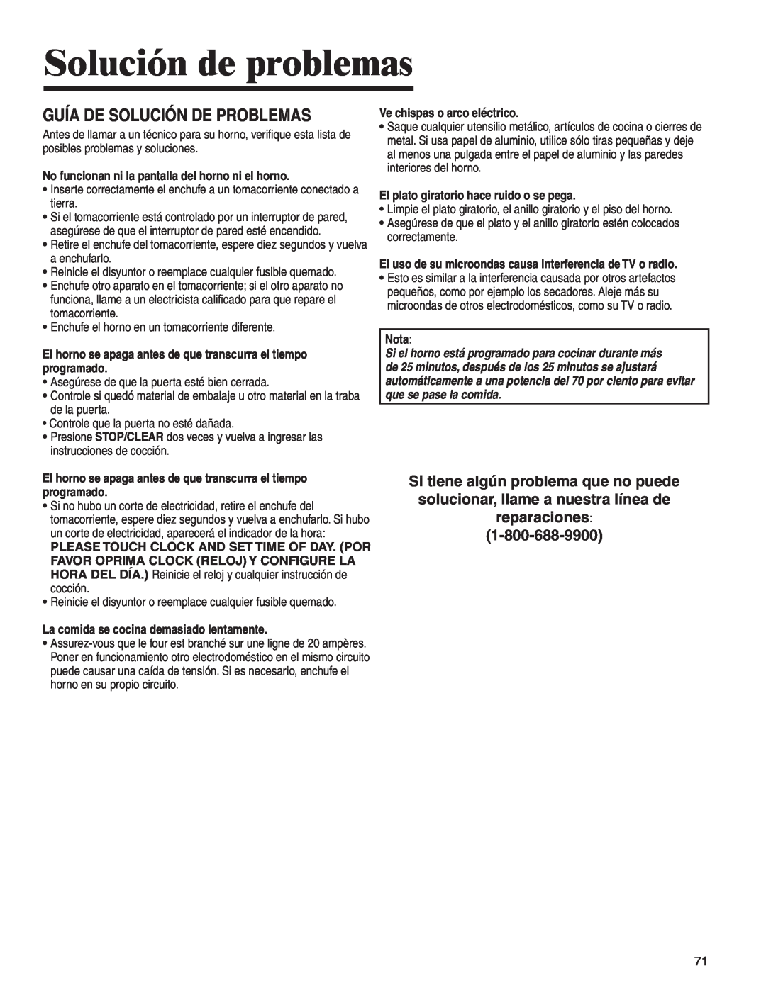 Amana AMV5164BA/BC important safety instructions Solución de problemas, Guía De Solución De Problemas 