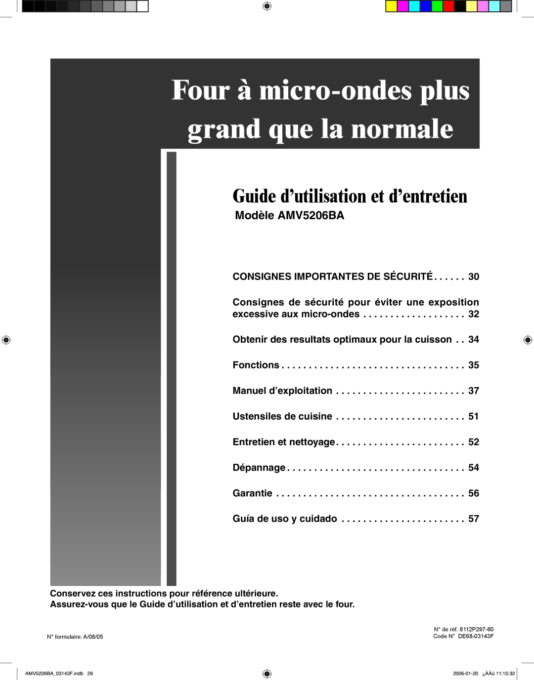 Amana AMV5206BA important safety instructions Four à micro-ondes plus Grand que la normale 