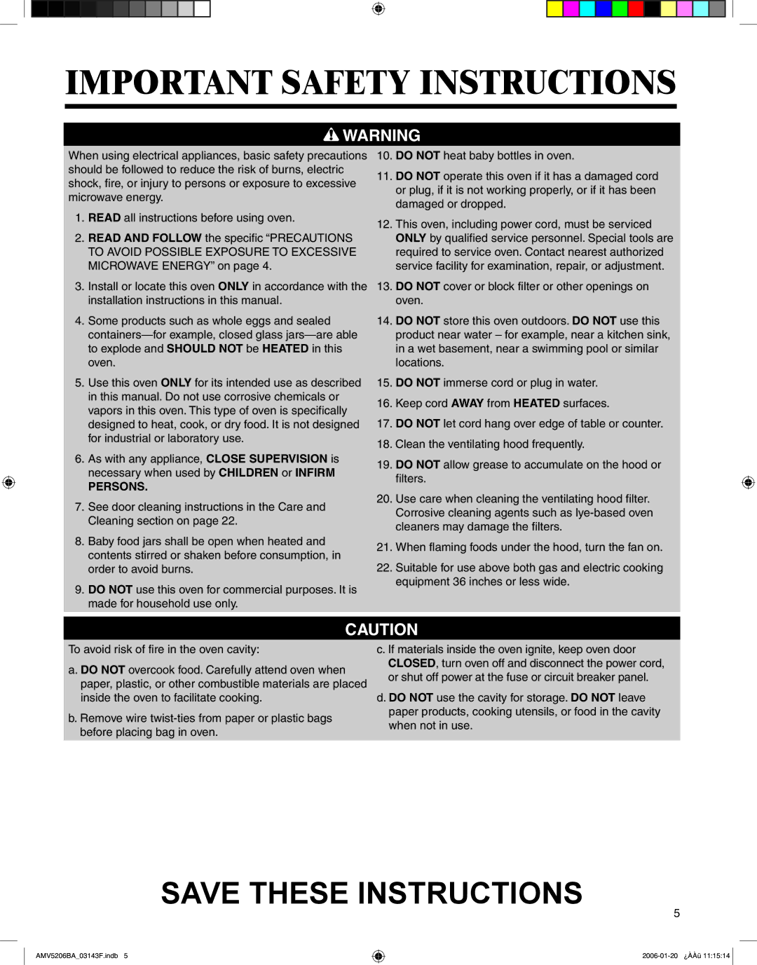 Amana AMV5206BA important safety instructions Persons 