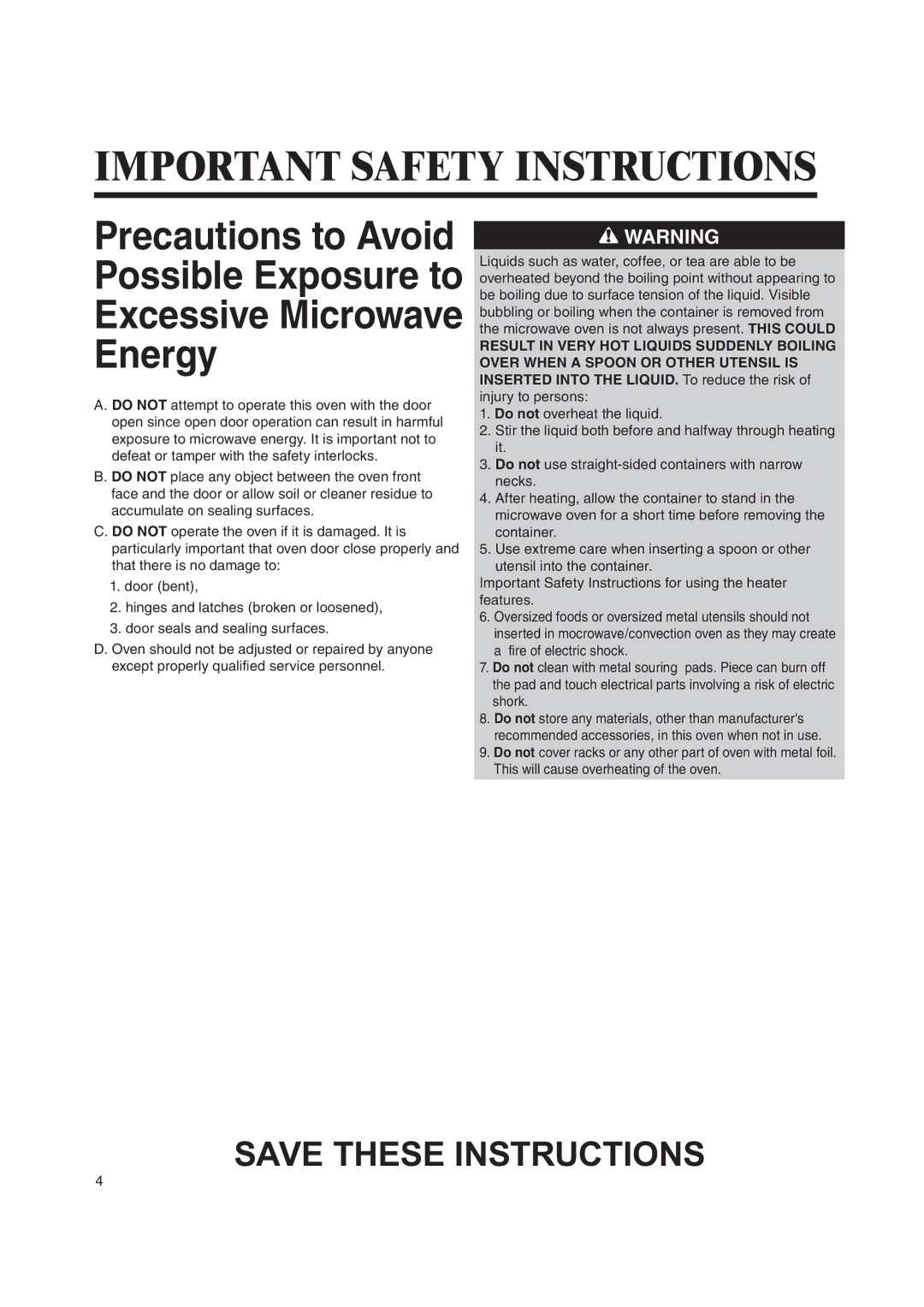 Amana AMV6167BD manual DoorrBent,  $OONOT Overheatathe LIQUID, 4HISSWILL Cause Overheating of the OVEN 