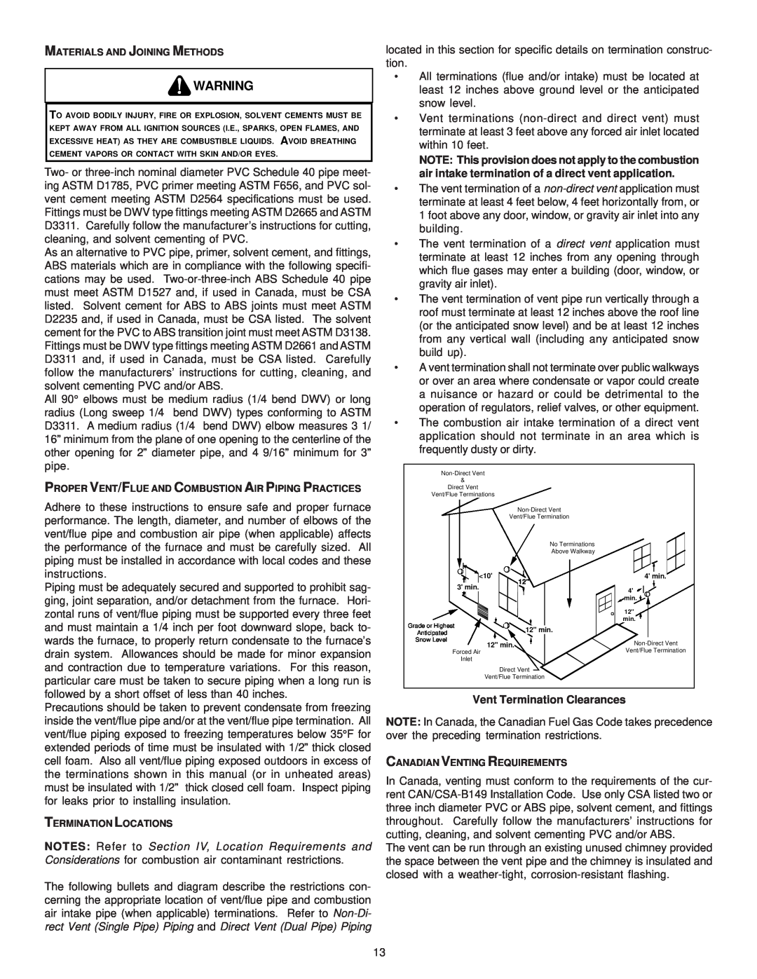Amana ACV9, AMV9 installation instructions Vent Termination Clearances 