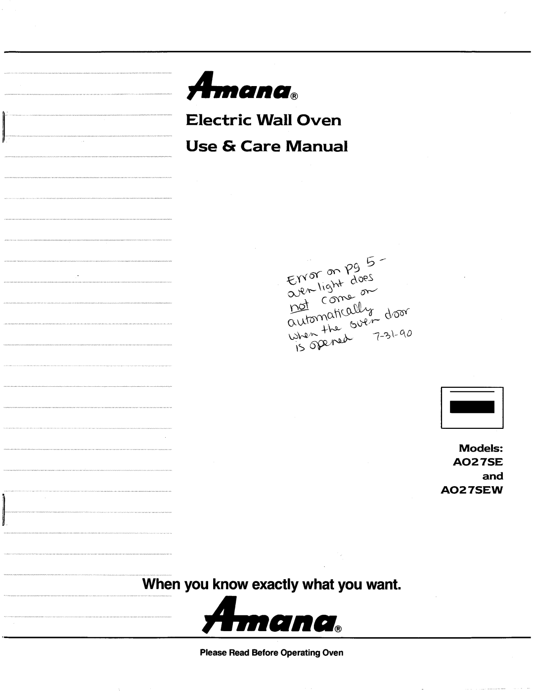 Amana AO27SEW manual 