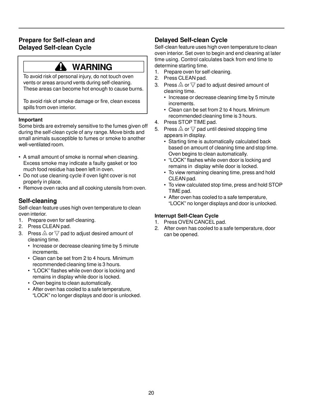 Amana AOCS3040 owner manual Prepare for Self-clean Delayed Self-clean Cycle, Self-cleaning, Interrupt Self-Clean Cycle 