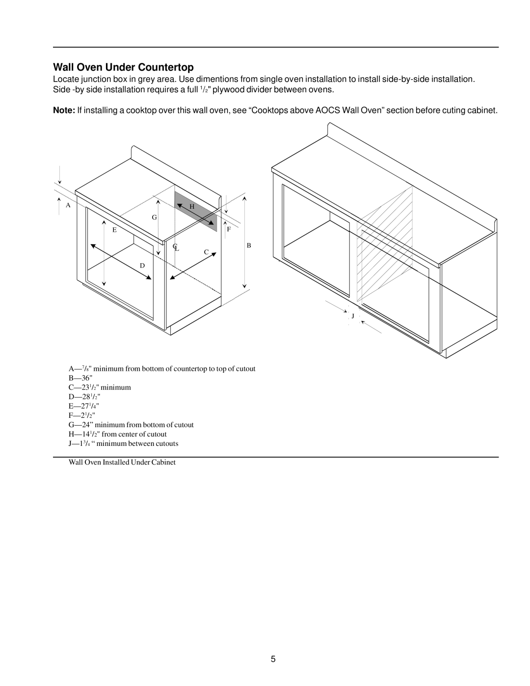 Amana AOCS3040 owner manual Wall Oven Under Countertop 