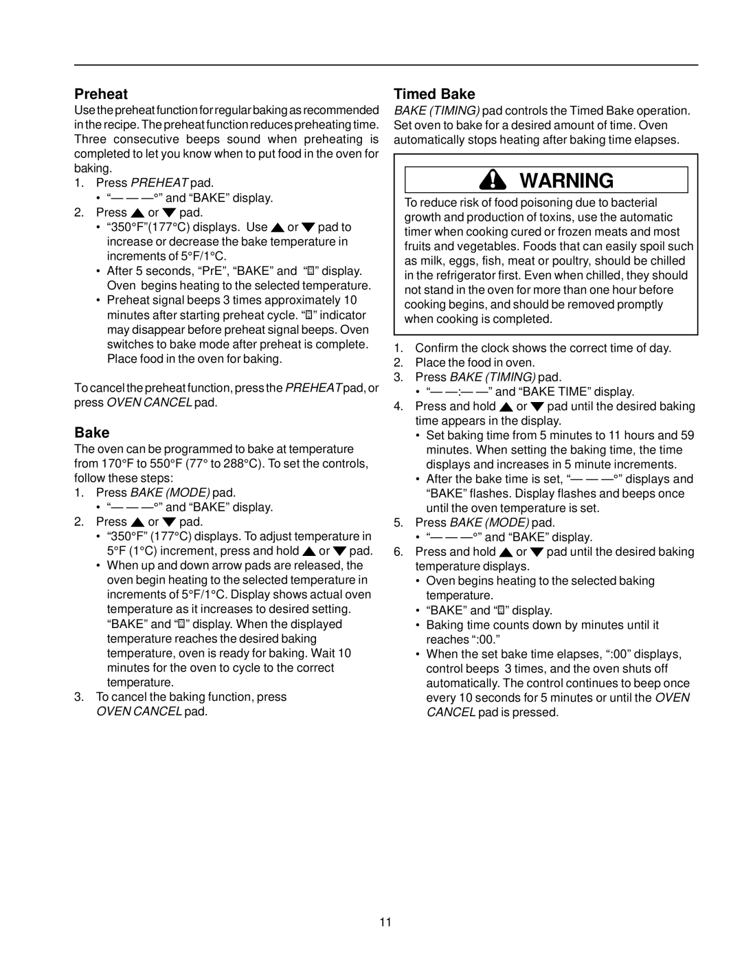 Amana AOES2430 owner manual Preheat, Timed Bake 