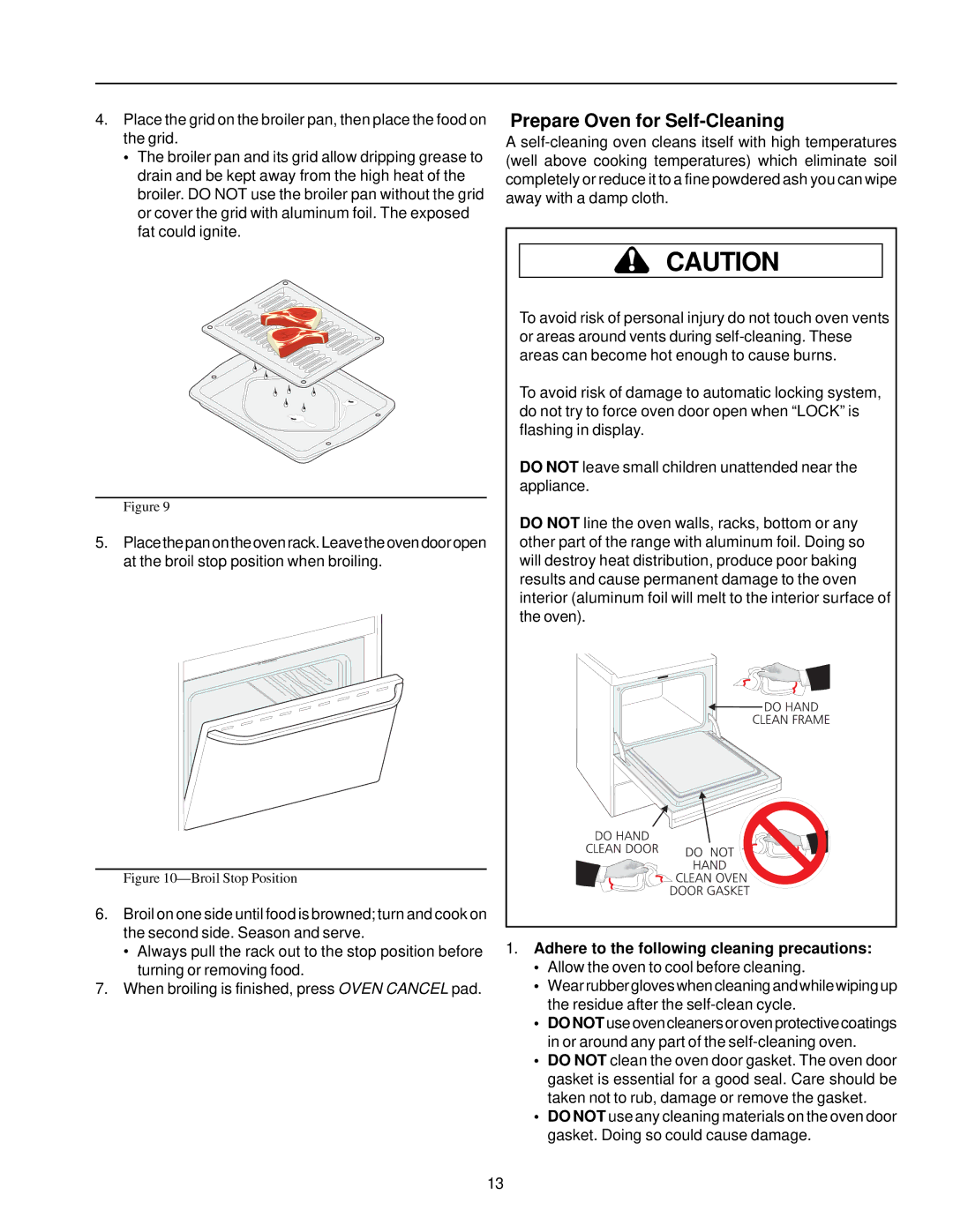 Amana AOES2430 owner manual Prepare Oven for Self-Cleaning, Adhere to the following cleaning precautions 