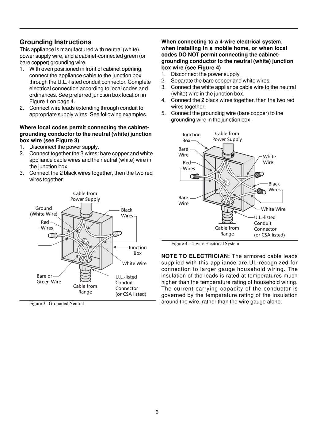 Amana AOES2430 owner manual Grounding Instructions, Wire Electrical System 