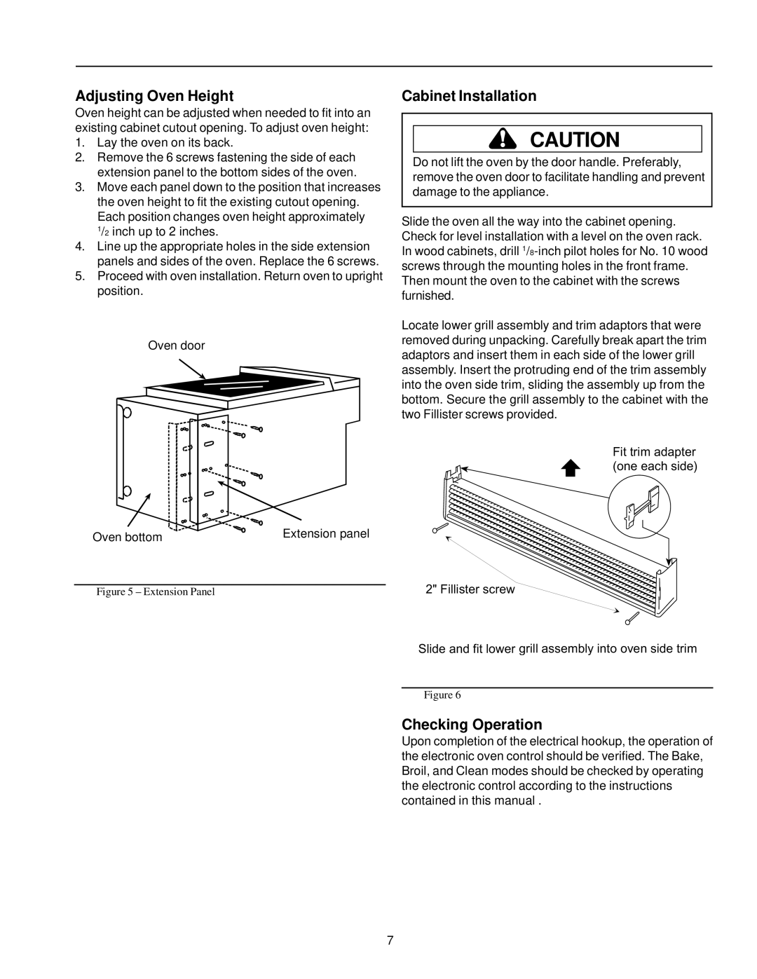 Amana AOES2430 owner manual Adjusting Oven Height, Cabinet Installation, Checking Operation 