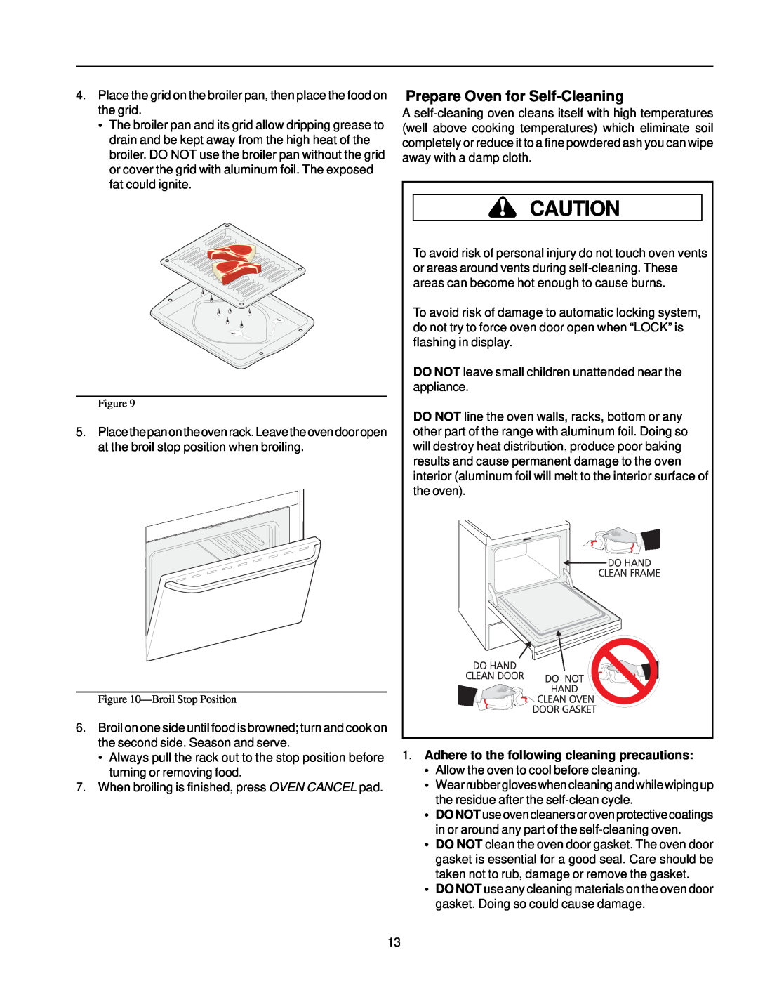 Amana AOES2430 owner manual Prepare Oven for Self-Cleaning, Adhere to the following cleaning precautions 