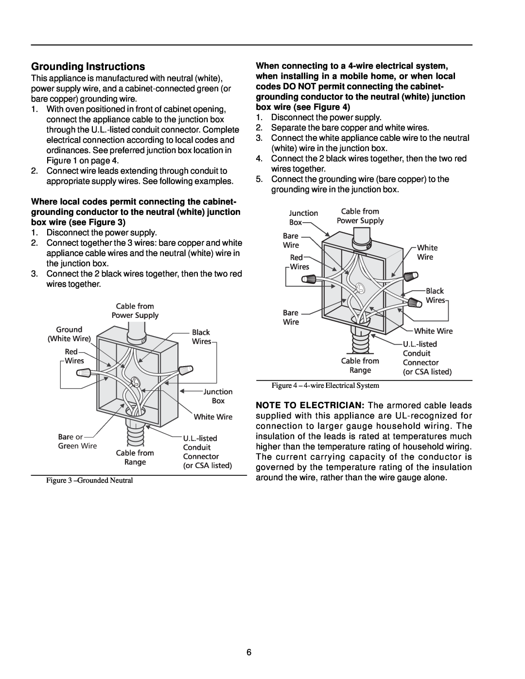 Amana AOES2430 owner manual Grounding Instructions, 4-wire Electrical System, Grounded Neutral 