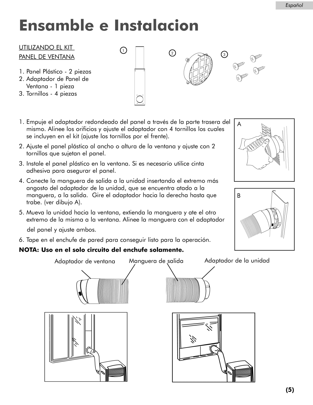 Amana AP076E manual Ensamble e Instalacion, Utilizando EL KIT, Panel DE Ventana 