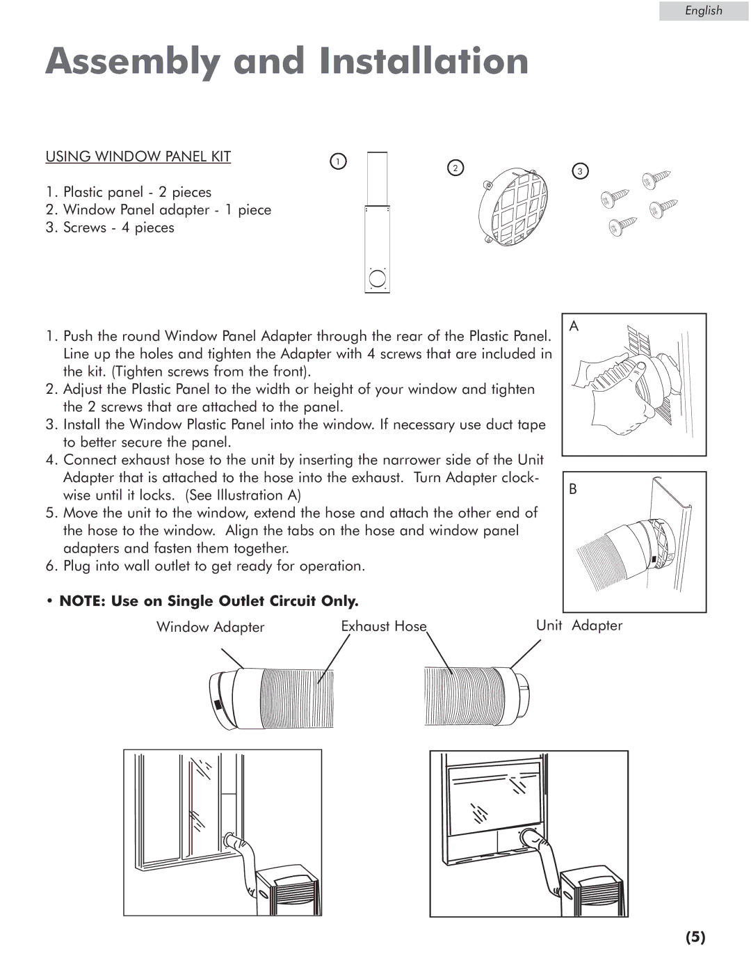 Amana AP076E manual Assembly and Installation, Using Window Panel KIT 