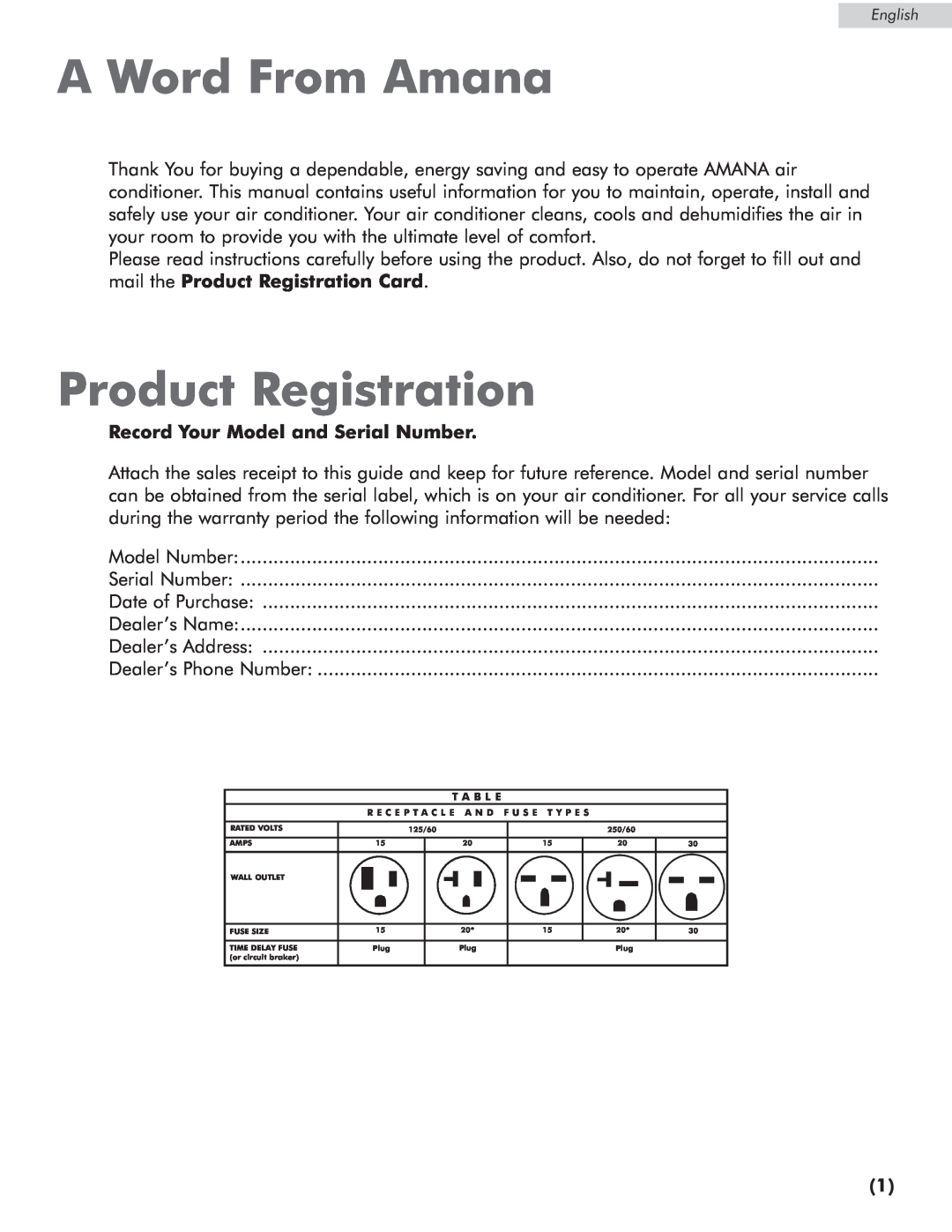 Amana AP076E manual A Word From Amana, Product Registration, Record Your Model and Serial Number 