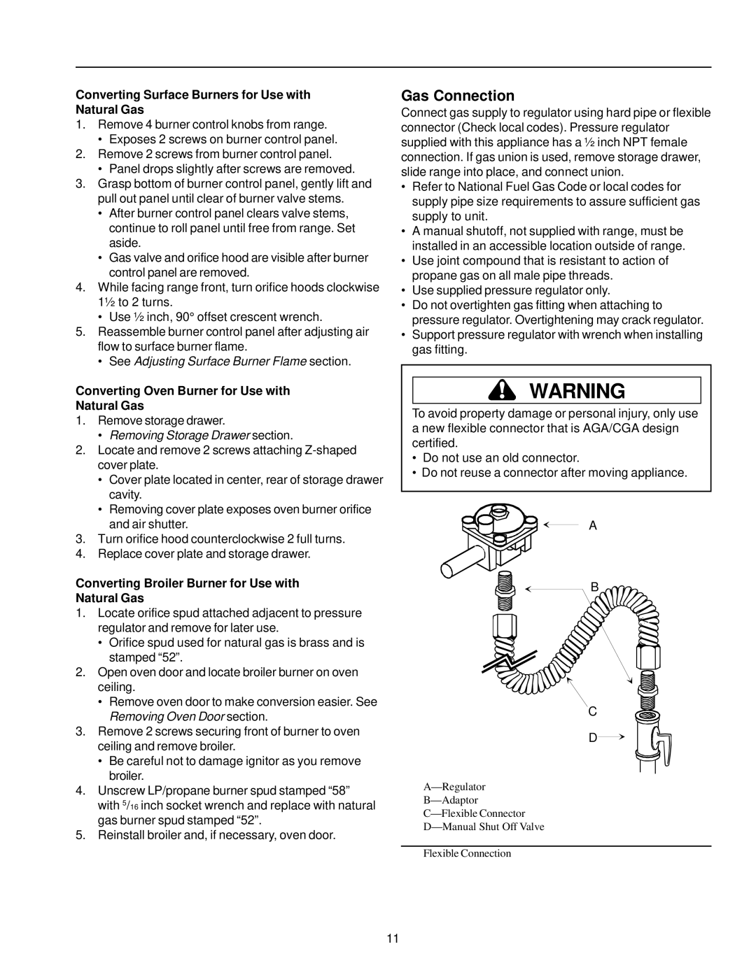 Amana ARG7800, ARG7600 owner manual Gas Connection, Converting Surface Burners for Use with Natural Gas 