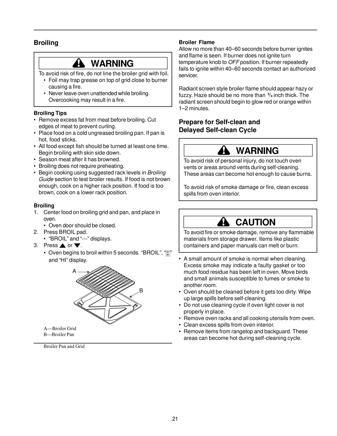 Amana ARG7800, ARG7600 owner manual Prepare for Self-clean Delayed Self-clean Cycle, Broiling Tips 