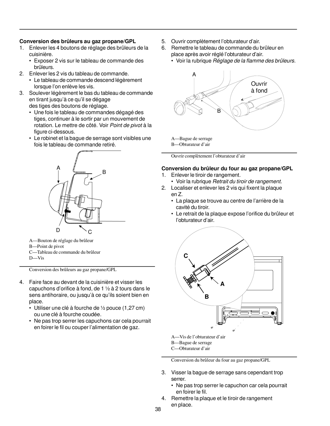 Amana ARG7600, ARG7800 Conversion des brûleurs au gaz propane/GPL, Conversion du brûleur du four au gaz propane/GPL 