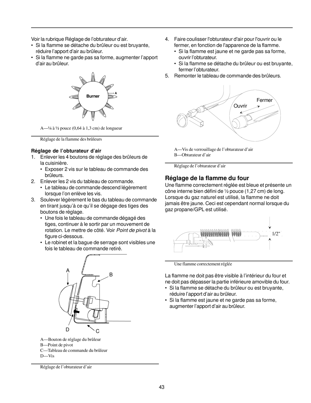 Amana ARG7800, ARG7600 owner manual Réglage de la flamme du four, Réglage de l’obturateur d’air 