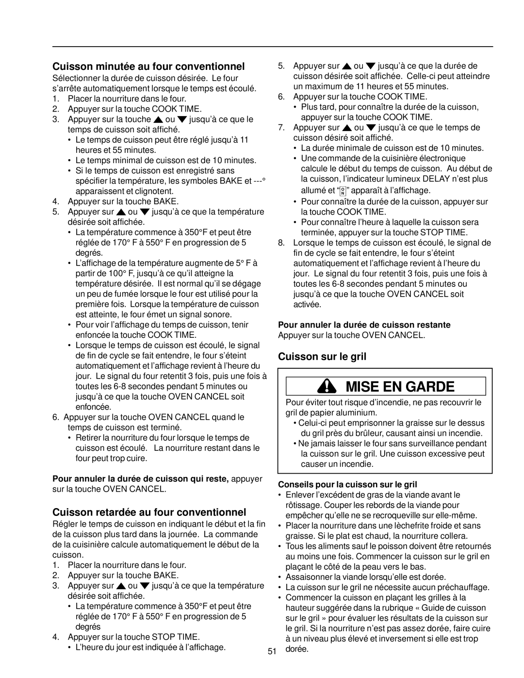 Amana ARG7800, ARG7600 Cuisson minutée au four conventionnel, Cuisson retardée au four conventionnel, Cuisson sur le gril 