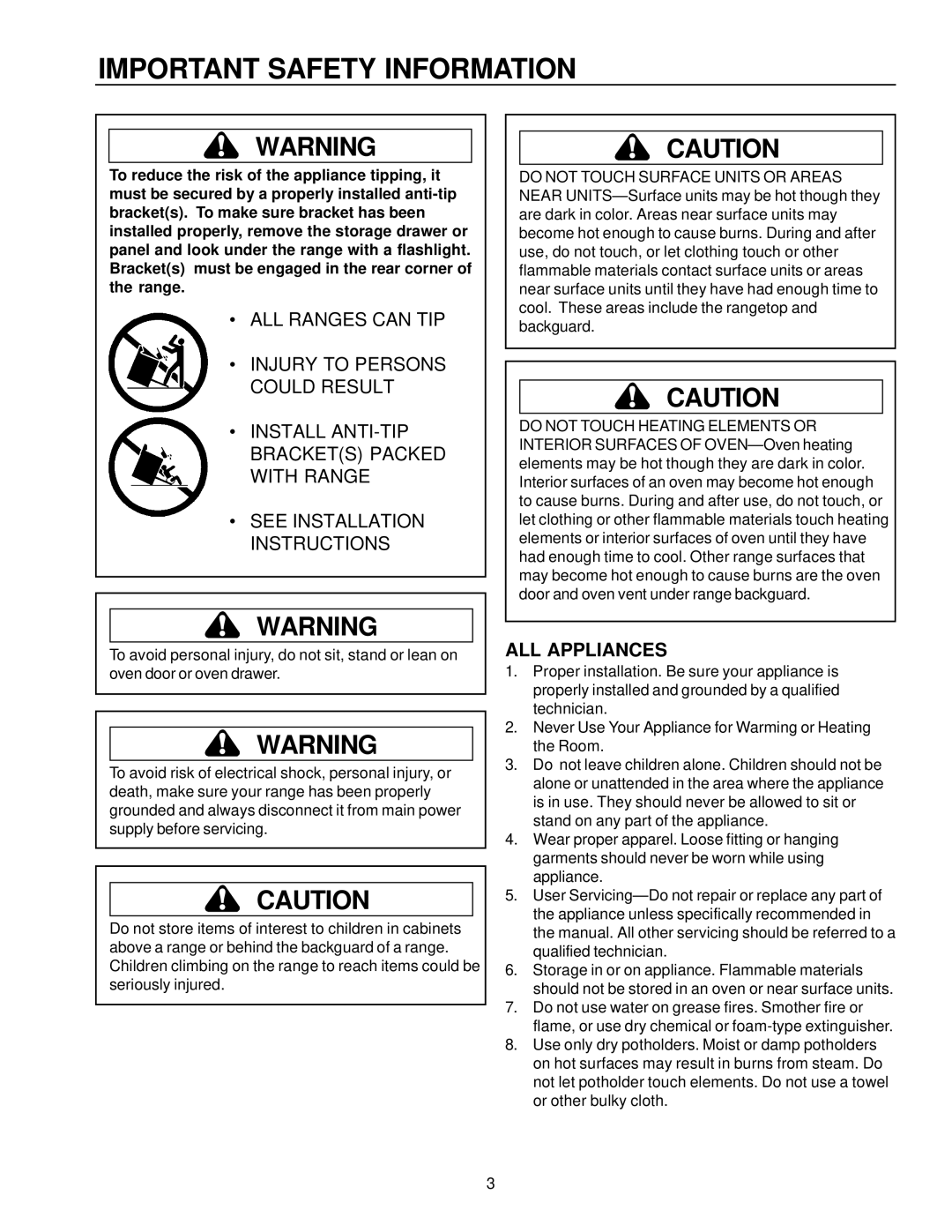 Amana ARR3100*, ARR3400*, ARR3601* owner manual Important Safety Information 