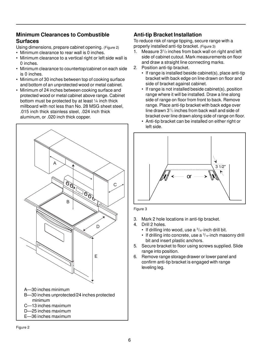 Amana ARR6400/ART6511 owner manual Minimum Clearances to Combustible Surfaces, Anti-tip Bracket Installation 