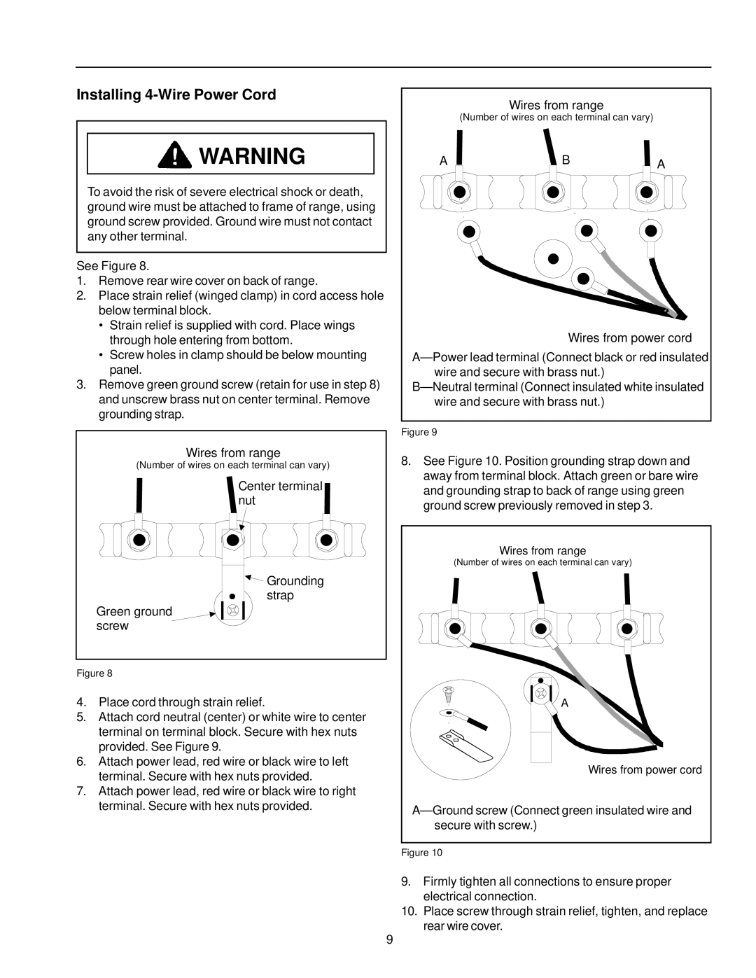 Amana ARR6400/ART6511 owner manual Installing 4-Wire Power Cord 