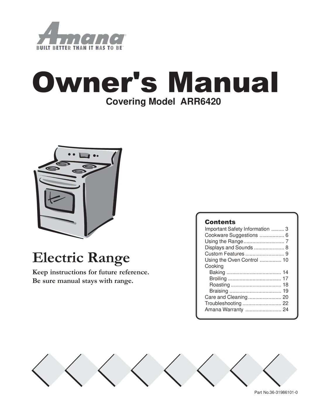 Amana ARR6420 owner manual Electric Range, Contents 