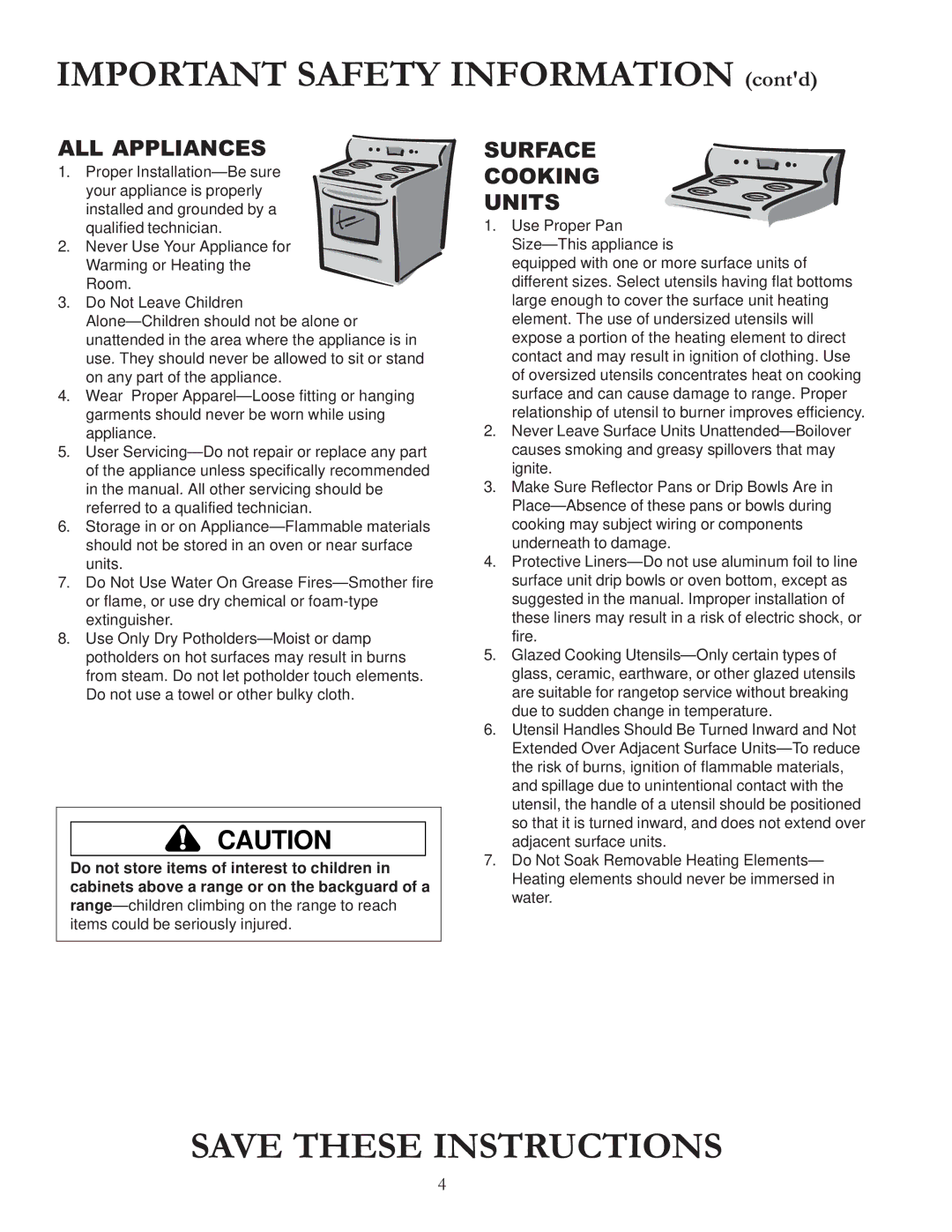 Amana ARR6420 owner manual Important Safety Information contd, ALL Appliances 