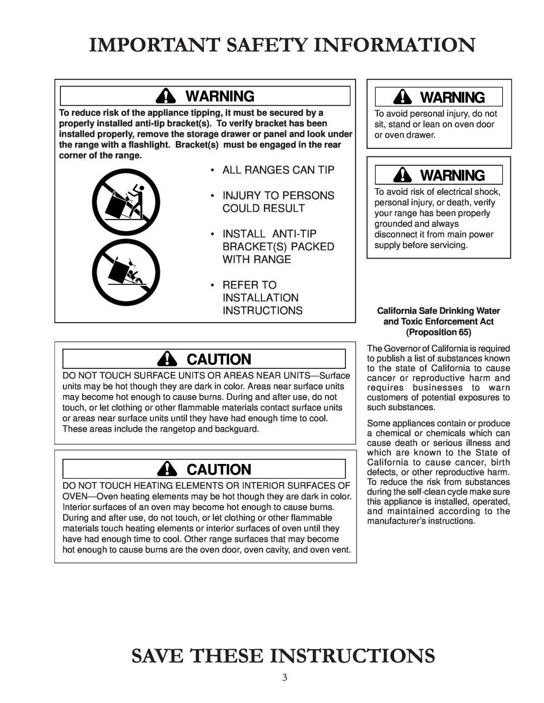 Amana ARR6420 Important Safety Information, Save These Instructions, All Ranges Can Tip, Injury To Persons Could Result 