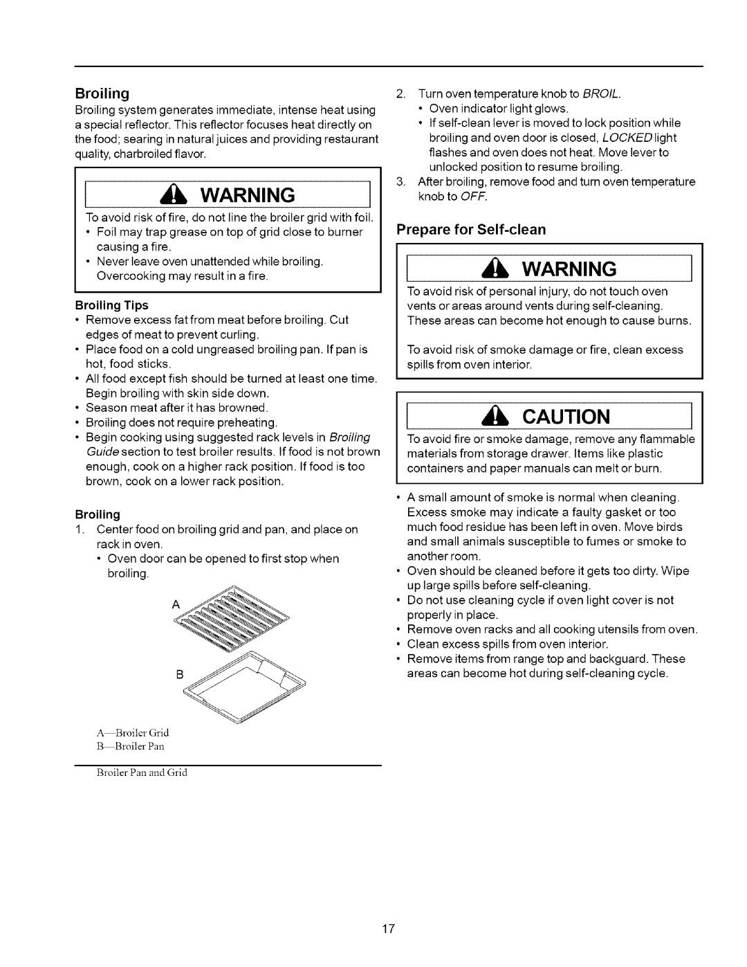 Amana ART6002, ART6112, ARR6202, ARR6102 owner manual Broiling, Prepare for Self-clean 