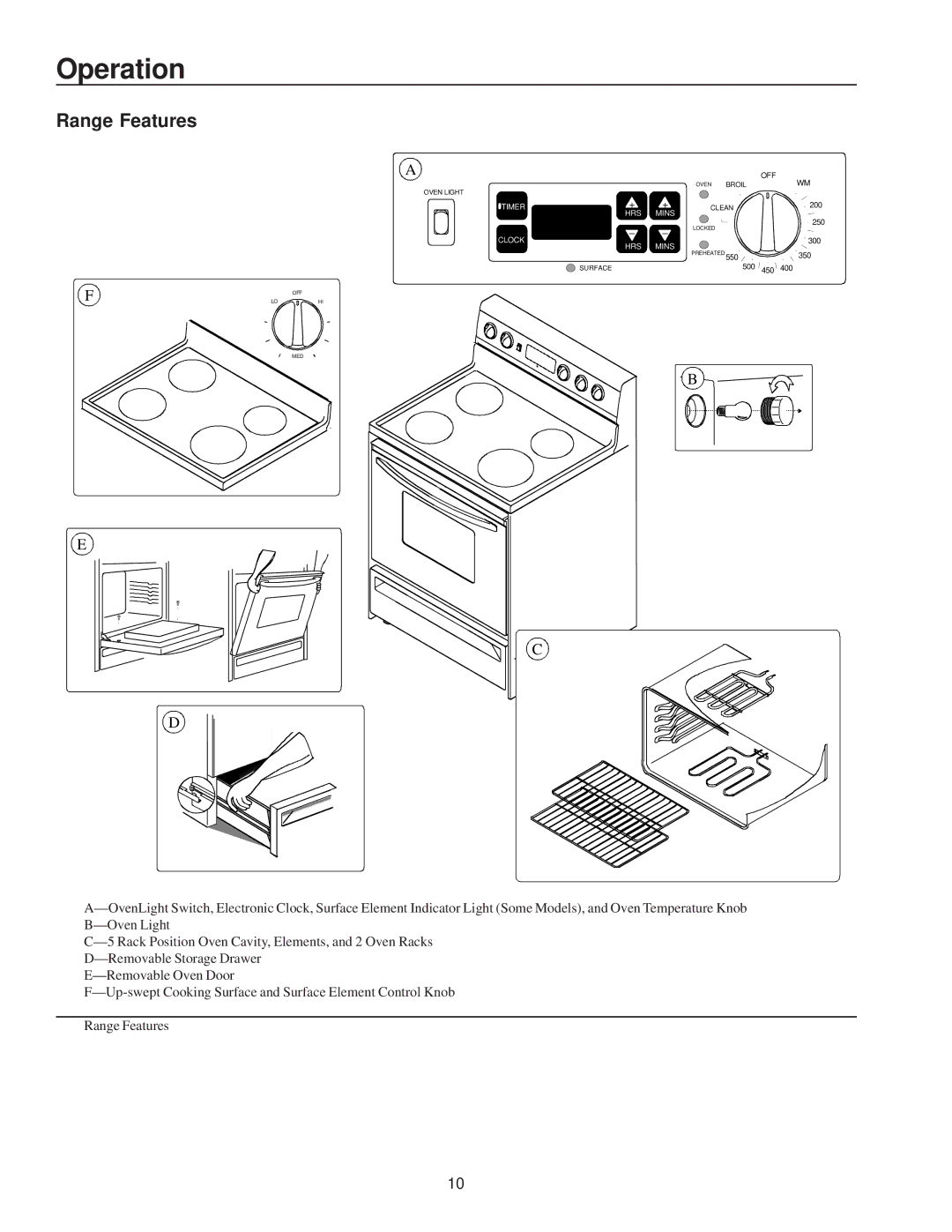 Amana ART6114*, ART6113* owner manual Operation, Range Features 