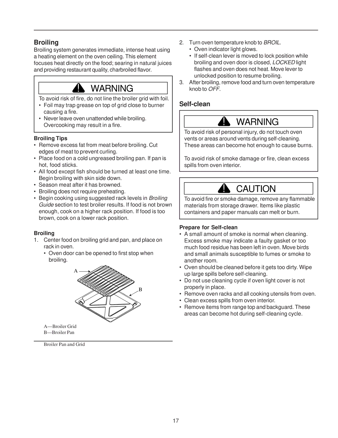 Amana ART6113*, ART6114* owner manual Broiling Tips, Prepare for Self-clean 